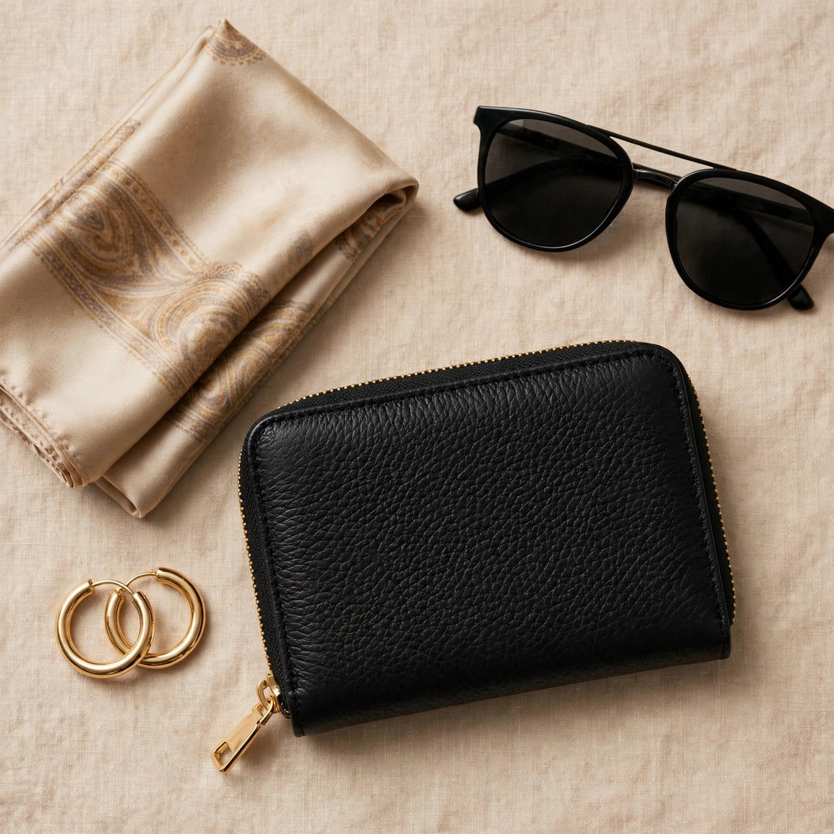 Mila Zip-Around Continental Wallet for Women | Long Leather Wallet with Phone Pocket in Black