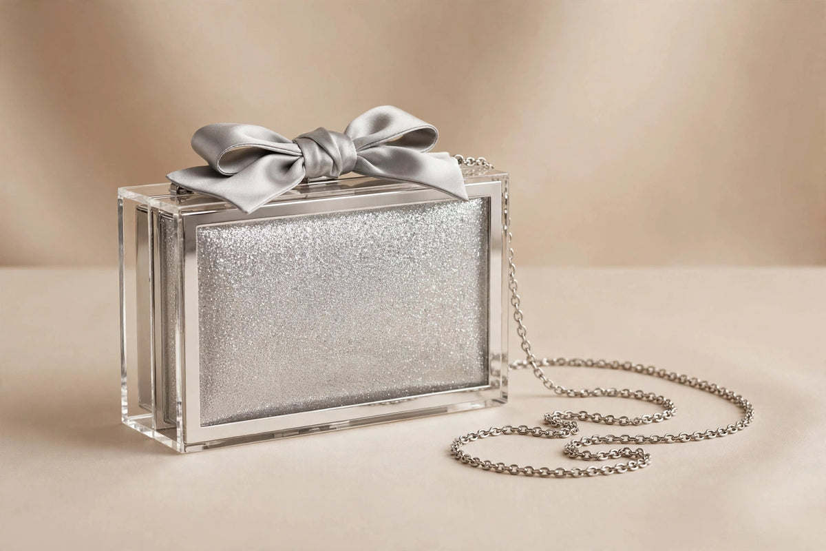Bow Detail Mini Clutch – Silver Acrylic Shoulder Bag