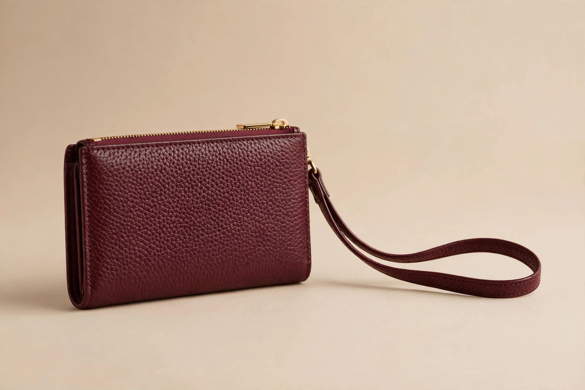 Eva Wristlet Wallet for Women | Zip-Around Wallet with Wrist Strap in Burgundy