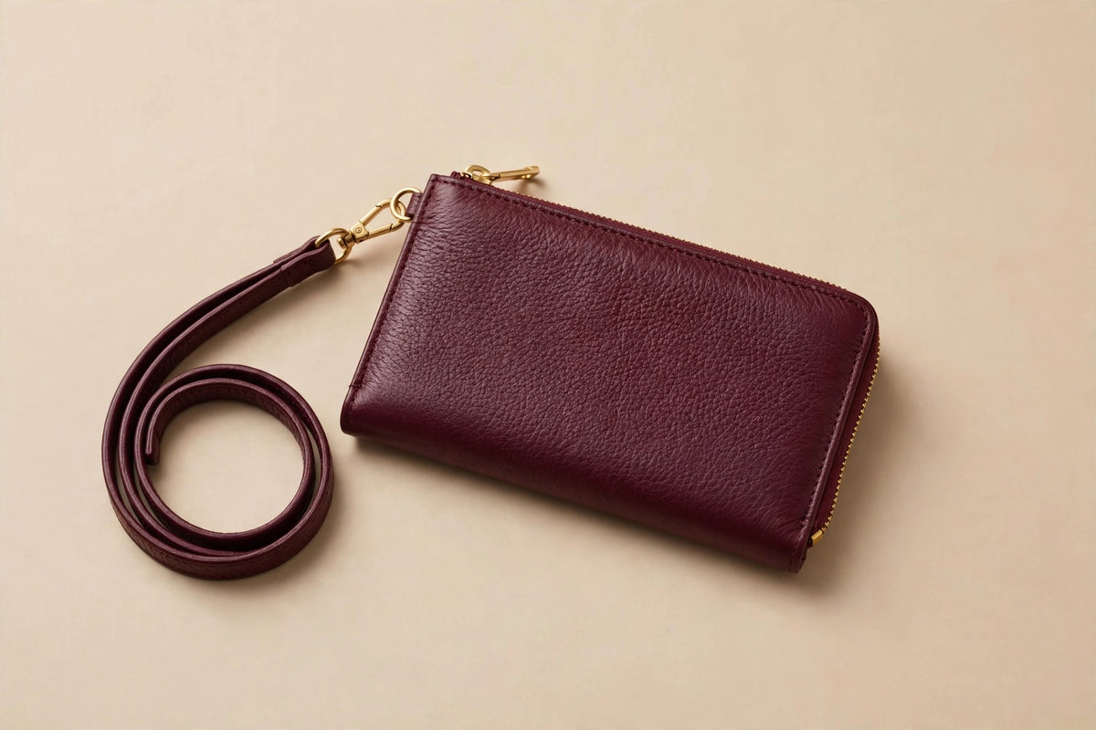 Eva Wristlet Wallet for Women | Zip-Around Wallet with Wrist Strap in Burgundy