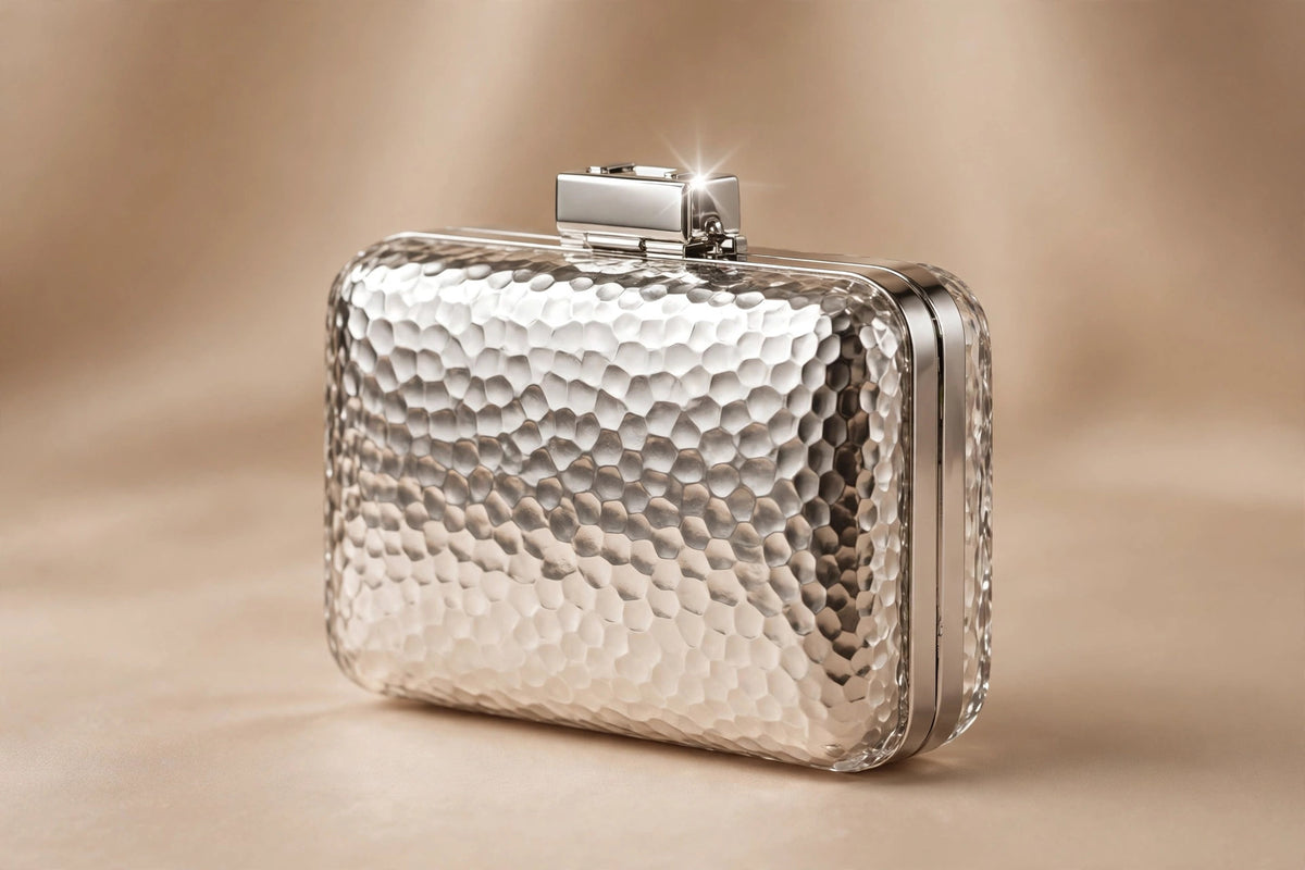 Hammered Silver Mini Clutch – Acrylic Evening Bag