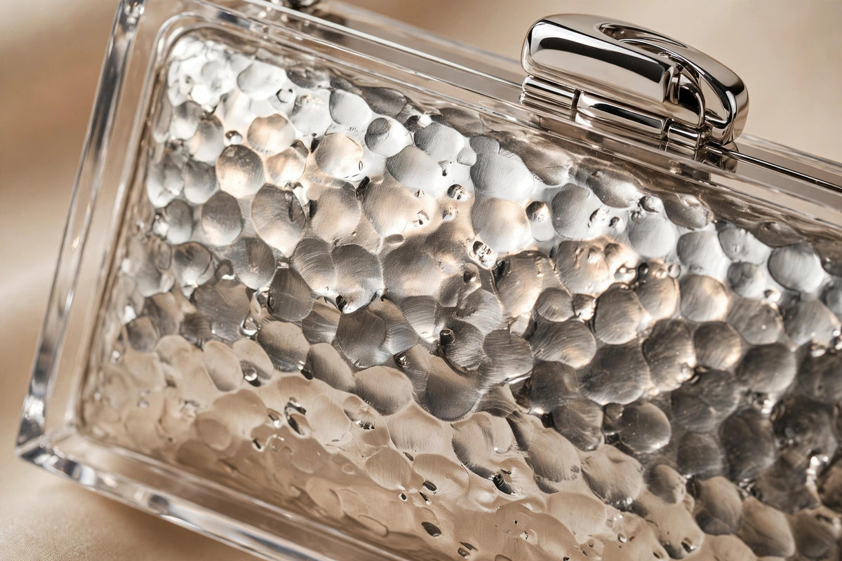 Hammered Silver Mini Clutch – Acrylic Evening Bag