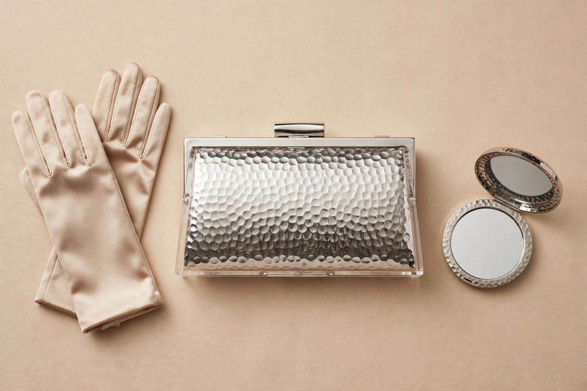Hammered Silver Mini Clutch – Acrylic Evening Bag