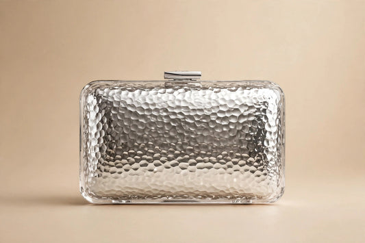 Hammered Silver Mini Clutch – Acrylic Evening Bag