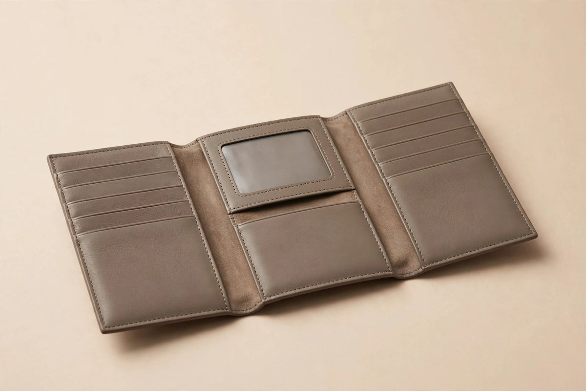 Nina Trifold Wallet for Women | Compact Leather Wallet with ID Window in Taupe