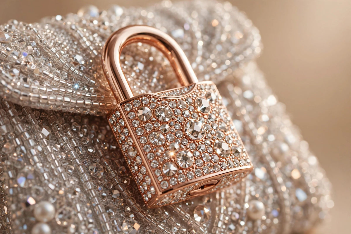 Crystal Padlock Mini Clutch – Rose Gold Evening Bag