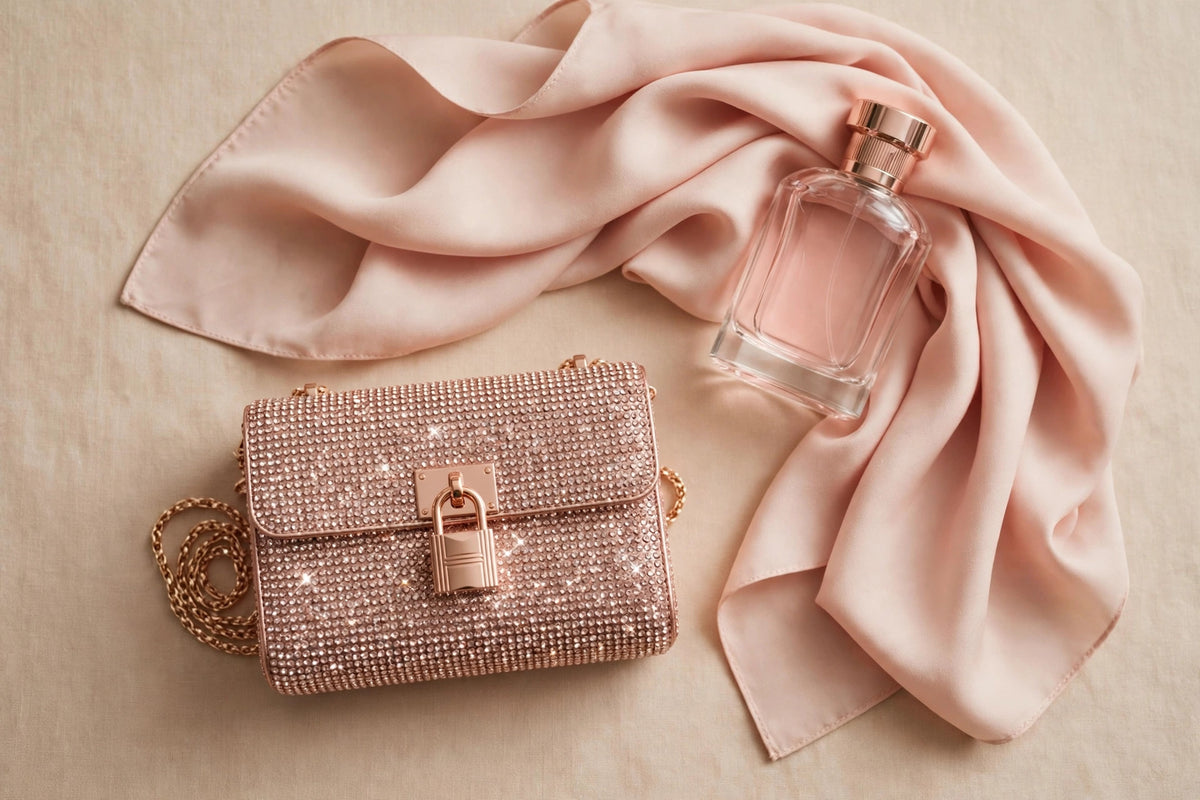 Crystal Padlock Mini Clutch – Rose Gold Evening Bag