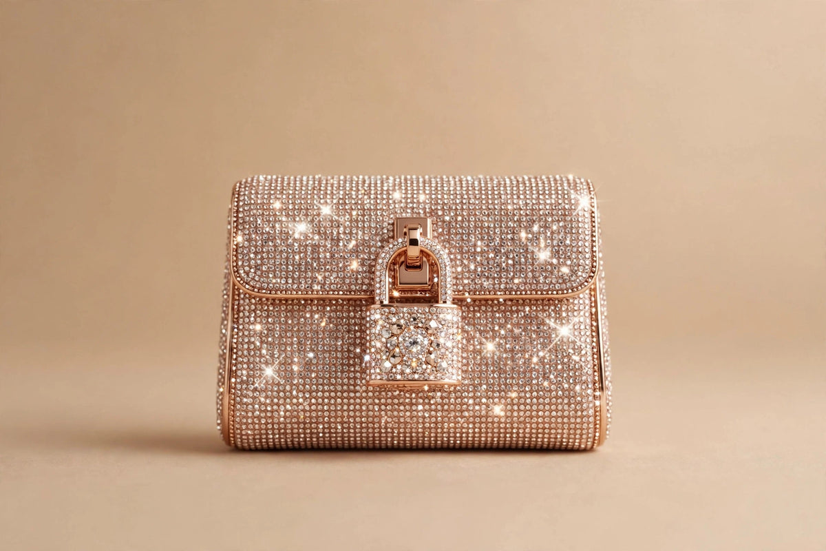 Crystal Padlock Mini Clutch – Rose Gold Evening Bag
