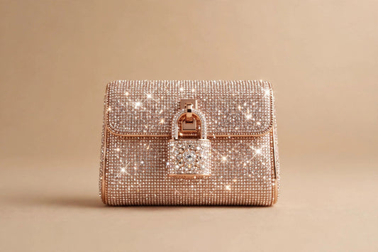 Crystal Padlock Mini Clutch – Rose Gold Evening Bag