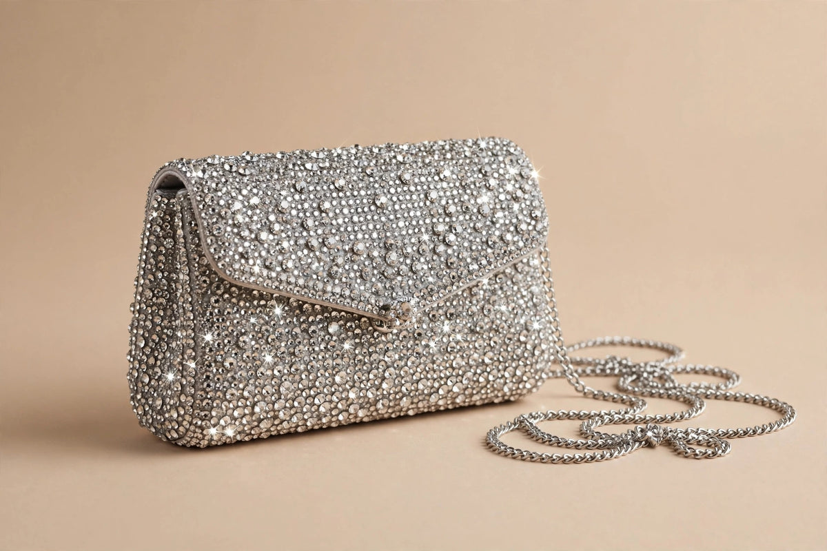 Rhinestone Evening Mini Clutch – Silver Acrylic Party Bag
