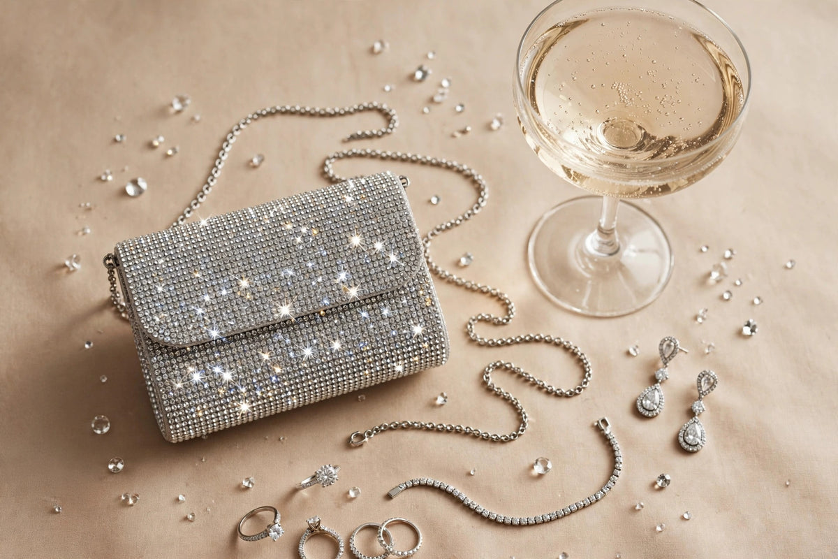 Rhinestone Evening Mini Clutch – Silver Acrylic Party Bag