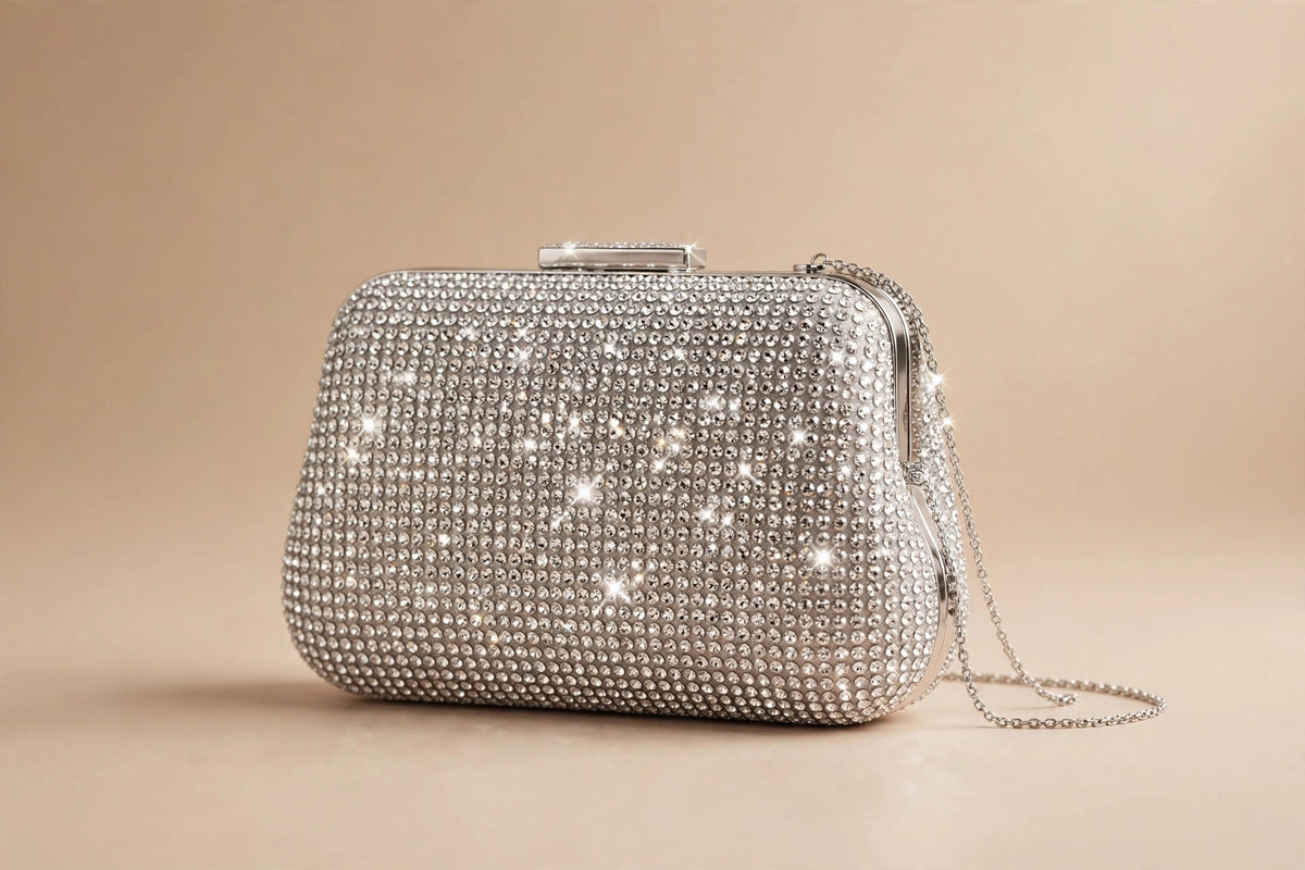 Rhinestone Evening Mini Clutch – Silver Acrylic Party Bag