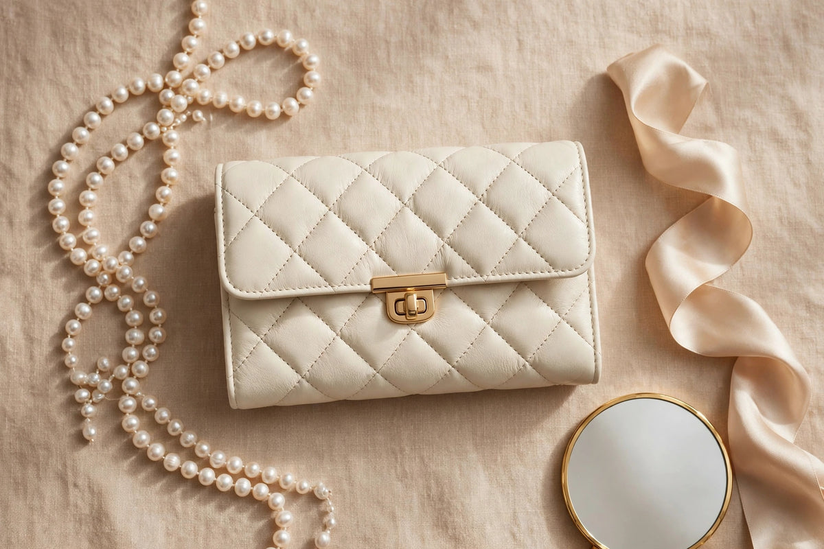 Sofia Quilted Wallet for Women | Elegant Quilted Leather Wallet in Ivory