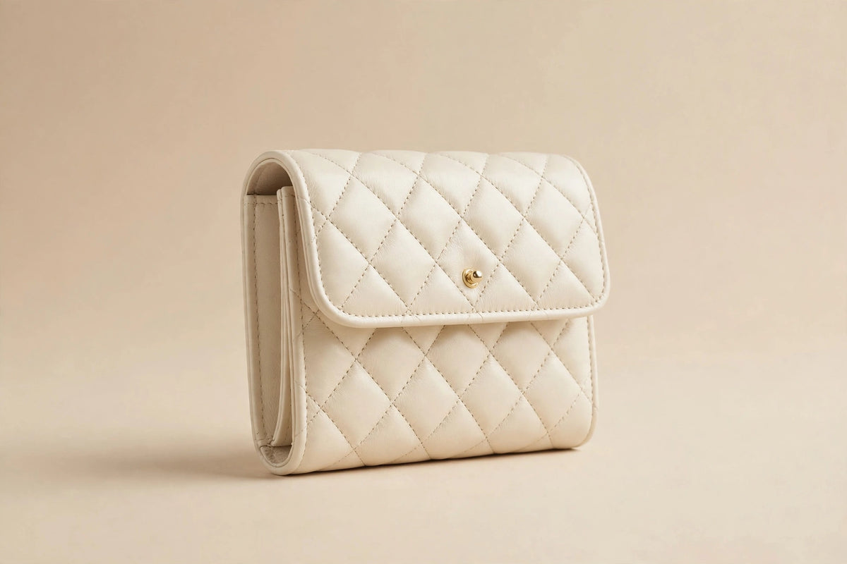 Sofia Quilted Wallet for Women | Elegant Quilted Leather Wallet in Ivory
