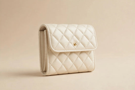 Sofia Quilted Wallet for Women | Elegant Quilted Leather Wallet in Ivory